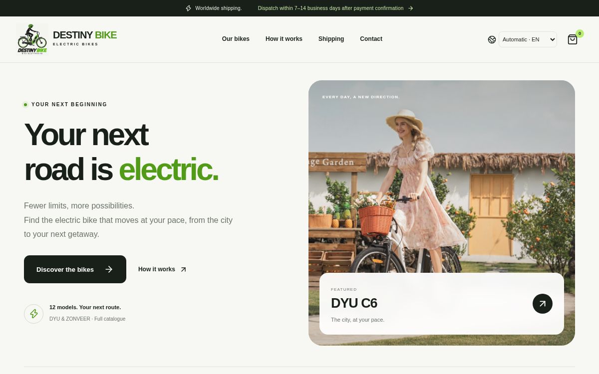 Homepage del catalogo Destiny Bike dedicato alle bici elettriche